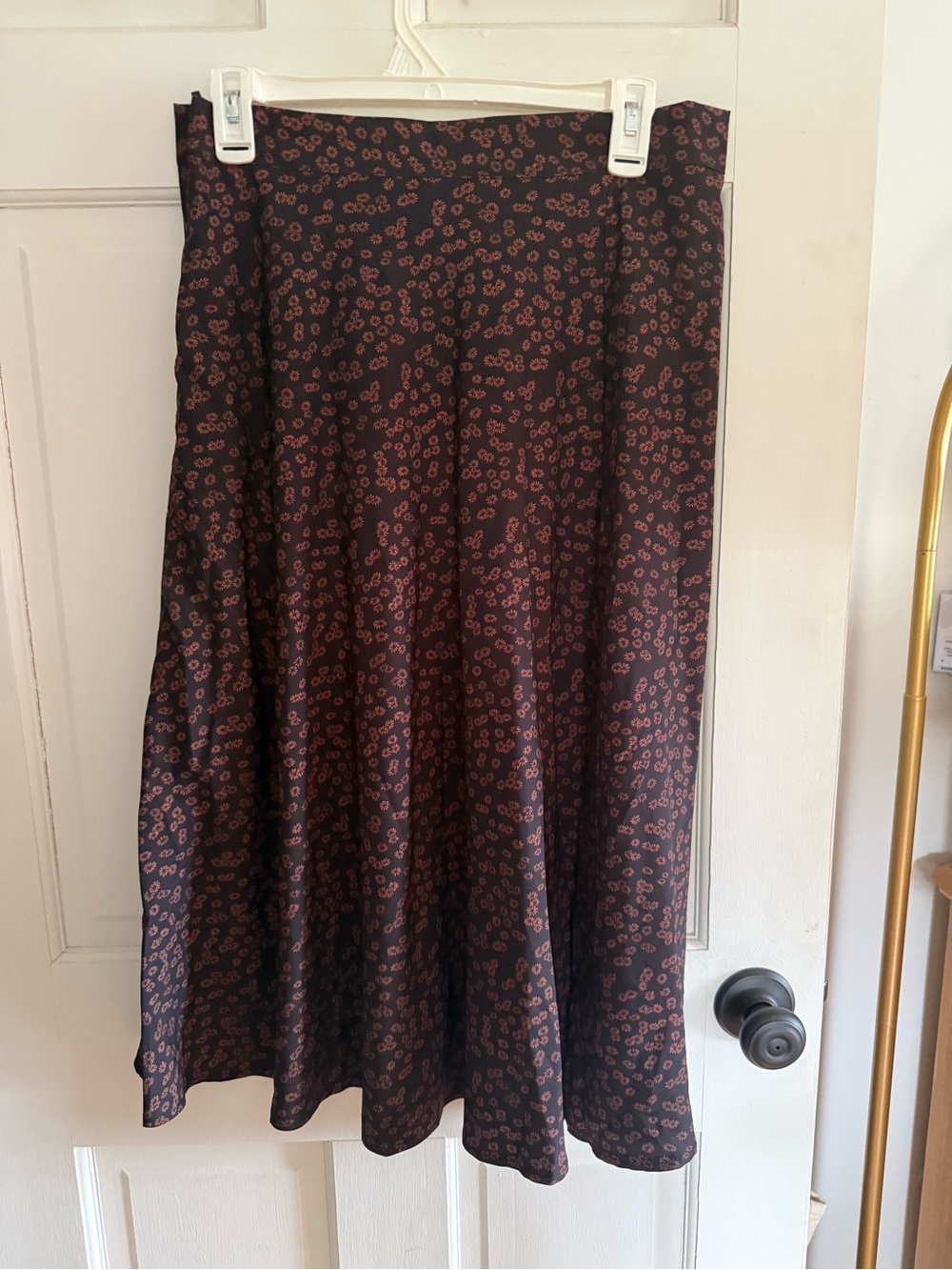 SHEIN Black Midi Skirt with Brown Floral Print